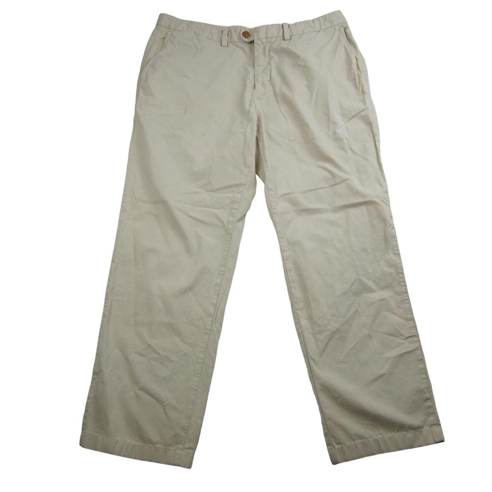 Tommy Bahama Chino Pants Mens 36x27 Beige 100% Pima Cotton Flat Front Logo